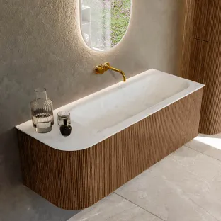 MONDIAZ Kurve-dlux 125cm badmeubel - kleur Walnut - 2 lades - BIG MEDIUM wastafel - wasbak Links - zonder kraangat - kleur Opalo