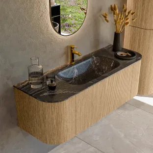 MONDIAZ Kurve-dlux 130cm badmeubel - kleur Oak - 1 lade - BIG SMALL wastafel - wasbak Links en Rechts - 1 kraangat - kleur Lava