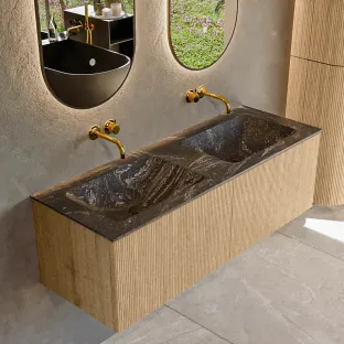 MONDIAZ Kurve-dlux 130cm badmeubel - kleur Oak - 1 lade - LEAF wastafel - wasbak midden - zonder kraangat - kleur Lava