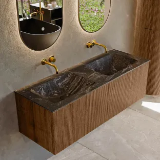MONDIAZ Kurve-dlux 130cm badmeubel - kleur Walnut - 1 lade - LEAF wastafel - wasbak midden - zonder kraangat - kleur Lava
