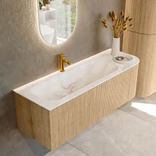 MONDIAZ Kurve-dlux 135cm badmeubel - kleur Oak - 1 lade - BIG MEDIUM wastafel - wasbak midden - 1 kraangat - kleur Frappe