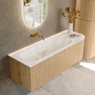MONDIAZ Kurve-dlux 135cm badmeubel - kleur Oak - 1 lade - BIG MEDIUM wastafel - wasbak midden - zonder kraangat - kleur Frappe