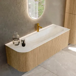 MONDIAZ Kurve-dlux 135cm badmeubel - kleur Oak - 2 lades - BIG MEDIUM wastafel - wasbak Links - 1 kraangat - kleur Ostra
