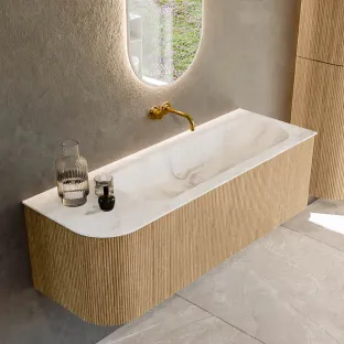 MONDIAZ Kurve-dlux 135cm badmeubel - kleur Oak - 2 lades - BIG MEDIUM wastafel - wasbak Links - zonder kraangat - kleur Frappe