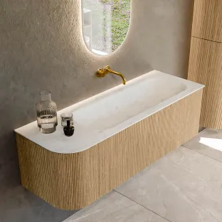 MONDIAZ Kurve-dlux 135cm badmeubel - kleur Oak - 2 lades - BIG MEDIUM wastafel - wasbak Links - zonder kraangat - kleur Opalo