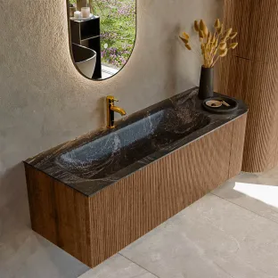 MONDIAZ Kurve-dlux 135cm badmeubel - kleur Walnut - 1 lade - BIG MEDIUM wastafel - wasbak midden - 1 kraangat - kleur Lava
