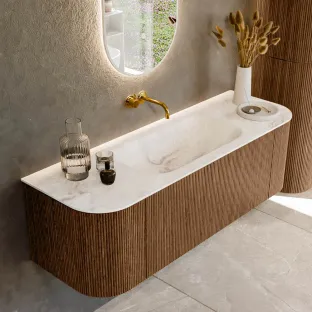 MONDIAZ Kurve-dlux 140cm badmeubel - kleur Walnut - 1 lade - BIG SMALL wastafel - wasbak Links en Rechts - zonder kraangat - kleur Frappe
