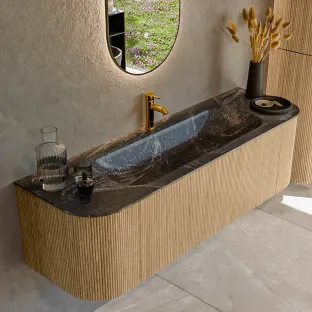 MONDIAZ Kurve-dlux 150cm badmeubel - kleur Oak - 1 lade - BIG MEDIUM wastafel - wasbak Links en Rechts - 1 kraangat - kleur Lava