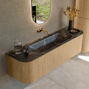 MONDIAZ Kurve-dlux 160cm badmeubel - kleur Oak - 1 lade - BIG MEDIUM wastafel - wasbak Links en Rechts - zonder kraangat - kleur Lava