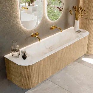 MONDIAZ Kurve-dlux 170cm badmeubel - kleur Oak - 2 lades - BIG LARGE wastafel - wasbak Links en Rechts - zonder kraangat - kleur Frappe