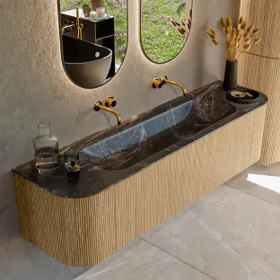 MONDIAZ Kurve-dlux 170cm badmeubel - kleur Oak - 2 lades - BIG LARGE wastafel - wasbak Links en Rechts - zonder kraangat - kleur Lava