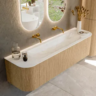 MONDIAZ Kurve-dlux 170cm badmeubel - kleur Oak - 2 lades - BIG LARGE wastafel - wasbak Links en Rechts - zonder kraangat - kleur Ostra