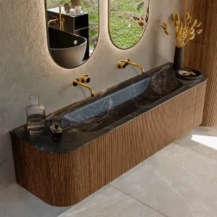 MONDIAZ Kurve-dlux 170cm badmeubel - kleur Walnut - 2 lades - BIG LARGE wastafel - wasbak Links en Rechts - zonder kraangat - kleur Lava