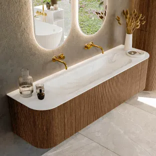 MONDIAZ Kurve-dlux 170cm badmeubel - kleur Walnut - 2 lades - BIG LARGE wastafel - wasbak Links en Rechts - zonder kraangat - kleur Ostra