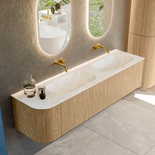 MONDIAZ Kurve-dlux 175cm badmeubel - kleur Oak - 2 lades - STOR SMALL wastafel - wasbak Links - zonder kraangat - kleur Ostra