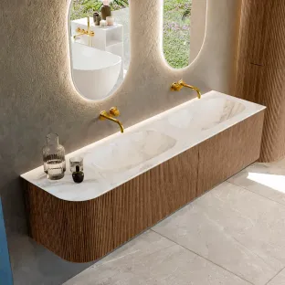 MONDIAZ Kurve-dlux 175cm badmeubel - kleur Walnut - 2 lades - STOR SMALL wastafel - wasbak Links - zonder kraangat - kleur Frappe