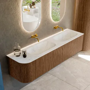 MONDIAZ Kurve-dlux 175cm badmeubel - kleur Walnut - 2 lades - STOR SMALL wastafel - wasbak Links - zonder kraangat - kleur Opalo