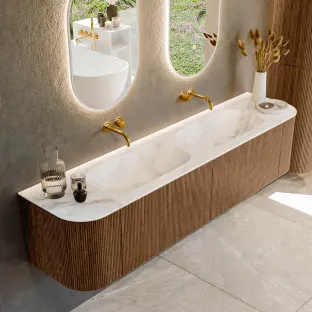 MONDIAZ Kurve-dlux 190cm badmeubel - kleur Walnut - 1 lade - STOR SMALL wastafel - wasbak Links en Rechts - zonder kraangat - kleur Frappe