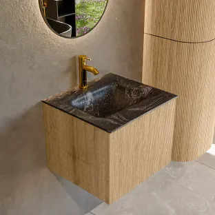 MONDIAZ Kurve-dlux 50cm badmeubel - kleur Oak - 1 lade - GRUNNE wastafel - wasbak midden - 1 kraangat - kleur Lava