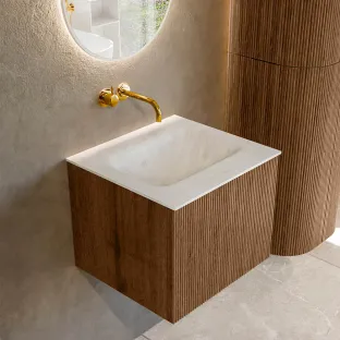 MONDIAZ Kurve-dlux 50cm badmeubel - kleur Walnut - 1 lade - GRUNNE wastafel - wasbak midden - zonder kraangat - kleur Opalo