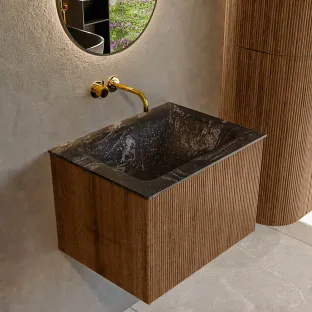 MONDIAZ Kurve-dlux 60cm badmeubel - kleur Walnut - 1 lade - CLOUD wastafel - wasbak midden - zonder kraangat - kleur Lava