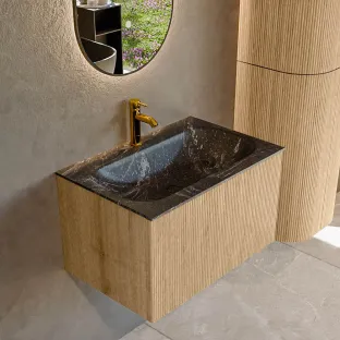 MONDIAZ Kurve-dlux 70cm badmeubel - kleur Oak - 1 lade - BIG SMALL wastafel - wasbak midden - 1 kraangat - kleur Lava