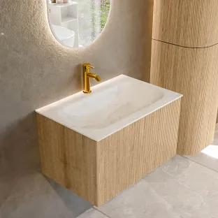 MONDIAZ Kurve-dlux 70cm badmeubel - kleur Oak - 1 lade - BIG SMALL wastafel - wasbak midden - 1 kraangat - kleur Ostra