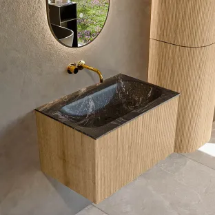 MONDIAZ Kurve-dlux 70cm badmeubel - kleur Oak - 1 lade - BIG SMALL wastafel - wasbak midden - zonder kraangat - kleur Lava