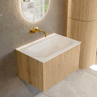 MONDIAZ Kurve-dlux 70cm badmeubel - kleur Oak - 1 lade - BIG SMALL wastafel - wasbak midden - zonder kraangat - kleur Ostra