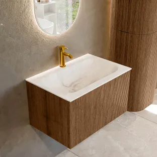 MONDIAZ Kurve-dlux 70cm badmeubel - kleur Walnut - 1 lade - BIG SMALL wastafel - wasbak midden - 1 kraangat - kleur Frappe