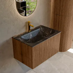 MONDIAZ Kurve-dlux 70cm badmeubel - kleur Walnut - 1 lade - BIG SMALL wastafel - wasbak midden - 1 kraangat - kleur Lava