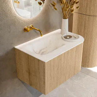 MONDIAZ Kurve-dlux 75cm badmeubel - kleur Oak - 1 lade - GRUNNE wastafel - wasbak midden - zonder kraangat - kleur Frappe