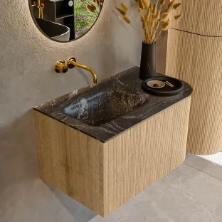 MONDIAZ Kurve-dlux 75cm badmeubel - kleur Oak - 1 lade - GRUNNE wastafel - wasbak midden - zonder kraangat - kleur Lava