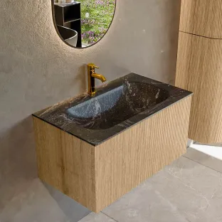 MONDIAZ Kurve-dlux 80cm badmeubel - kleur Oak - 1 lade - BIG SMALL wastafel - wasbak midden - 1 kraangat - kleur Lava