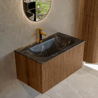 MONDIAZ Kurve-dlux 80cm badmeubel - kleur Walnut - 1 lade - BIG SMALL wastafel - wasbak midden - 1 kraangat - kleur Lava