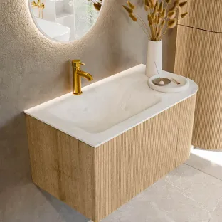 MONDIAZ Kurve-dlux 85cm badmeubel - kleur Oak - 1 lade - CLOUD wastafel - wasbak midden - 1 kraangat - kleur Opalo