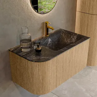 MONDIAZ Kurve-dlux 85cm badmeubel - kleur Oak - 2 lades - CLOUD wastafel - wasbak Links - 1 kraangat - kleur Lava
