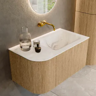 MONDIAZ Kurve-dlux 85cm badmeubel - kleur Oak - 2 lades - CLOUD wastafel - wasbak Links - zonder kraangat - kleur Frappe