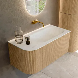 MONDIAZ Kurve-dlux 95cm badmeubel - kleur Oak - 2 lades - BIG SMALL wastafel - wasbak Links - zonder kraangat - kleur Opalo