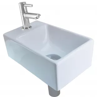 One-pack Rhea compact toilet fonteintje - Kraangat links - Met chrome wastafelkraan, plug en sifon