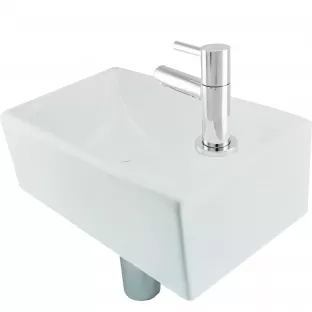 One-pack Rhea compact toilet fonteintje - Kraangat rechts - Met chrome wastafelkraan, plug en sifon