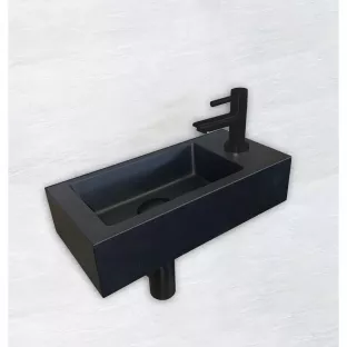 One Pack toilet fontein - Mini-Rhea - Kraangat links - 36x18x9 cm - Mat zwart keramiek - Met zwart koudwaterkraan, plug en sifon