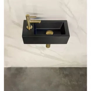 One Pack toilet fontein - Mini-Rhea - Kraangat links - 36x18x9 cm - Quartz zwart - Met gouden koudwaterkraan, plug en sifon
