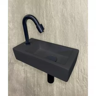 One Pack toilet fontein - Mini-Rhea - Kraangat links - 36x18x9 cm - Quartz zwart - Met hoog gebogen koudwaterkraan, plug en sifon