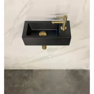 One Pack toilet fontein - Mini-Rhea - Kraangat rechts - 36x18x9 cm - Quartz zwart - Met gouden koudwaterkraan, plug en sifon