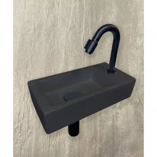 One Pack toilet fontein - Mini-Rhea - Kraangat rechts - 36x18x9 cm - Quartz zwart - Met hoog gebogen koudwaterkraan, plug en sifon