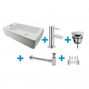 One Pack - Toilet fonteinset - Kraangat links - Keramiek glans wit - Met chrome kraan, plug en sifon