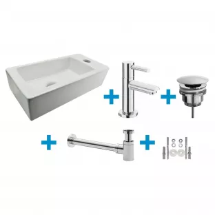 One Pack - Toilet fonteinset - Kraangat rechts - Keramiek glans wit - Met chrome kraan, plug en sifon