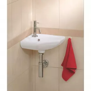 One-Pack - Toilet hoekfonteinset - Keramiek glans wit - Met chrome wastafelkraan, plug en sifon