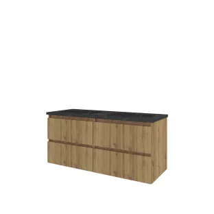 Proline Badkamermeubel - Wastafel elegant hardsteen - Urban oak/Blue stone - 120x46x54 cm - Dubbele wastafel met 2 kraangaten - 4 laden verticaal gefreesd